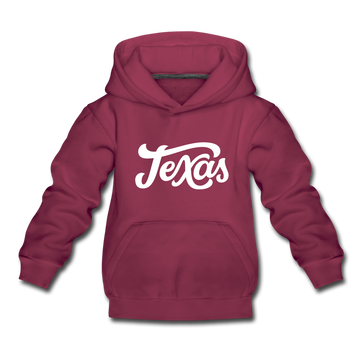 Texas Youth Hoodie - Hand Lettered Youth Texas Hooded Sweatshirt - burgundy