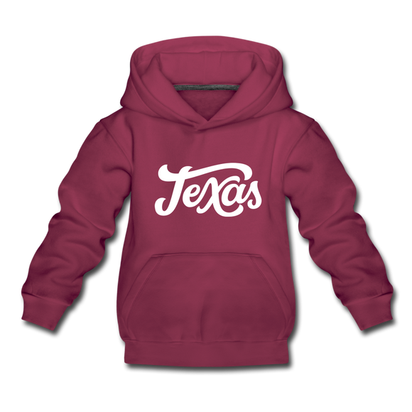 Texas Youth Hoodie - Hand Lettered Youth Texas Hooded Sweatshirt - burgundy