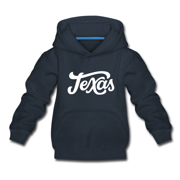 Texas Youth Hoodie - Hand Lettered Youth Texas Hooded Sweatshirt - navy