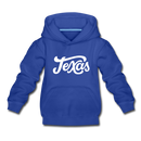 Texas Youth Hoodie - Hand Lettered Youth Texas Hooded Sweatshirt - royal blue