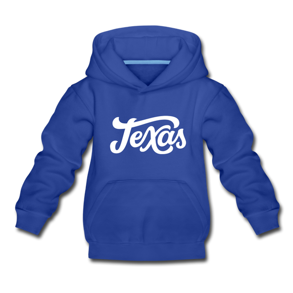 Texas Youth Hoodie - Hand Lettered Youth Texas Hooded Sweatshirt - royal blue