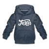 Texas Youth Hoodie - Hand Lettered Youth Texas Hooded Sweatshirt - heather denim