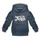 Texas Youth Hoodie - Hand Lettered Youth Texas Hooded Sweatshirt - heather denim