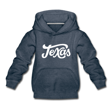 Texas Youth Hoodie - Hand Lettered Youth Texas Hooded Sweatshirt - heather denim