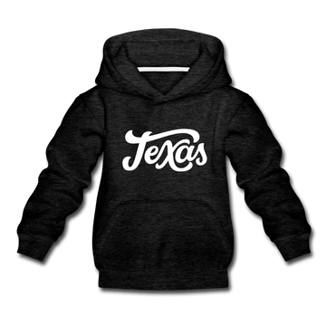 Texas Youth Hoodie - Hand Lettered Youth Texas Hooded Sweatshirt - charcoal gray