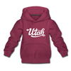 Utah Youth Hoodie - Hand Lettered Youth Utah Hooded Sweatshirt - burgundy