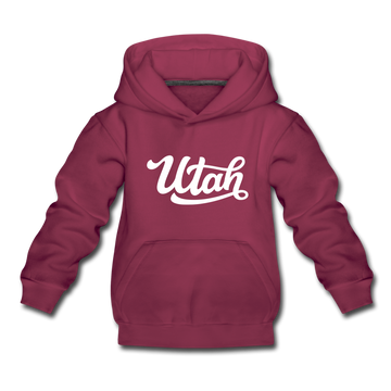 Utah Youth Hoodie - Hand Lettered Youth Utah Hooded Sweatshirt - burgundy