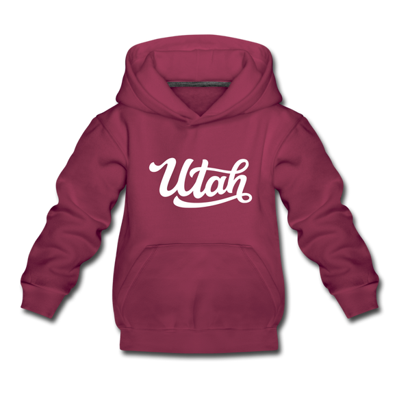 Utah Youth Hoodie - Hand Lettered Youth Utah Hooded Sweatshirt - burgundy