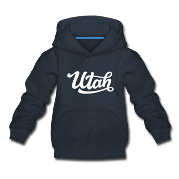 Utah Youth Hoodie - Hand Lettered Youth Utah Hooded Sweatshirt - navy