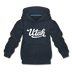 Utah Youth Hoodie - Hand Lettered Youth Utah Hooded Sweatshirt - navy