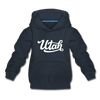 Utah Youth Hoodie - Hand Lettered Youth Utah Hooded Sweatshirt - navy
