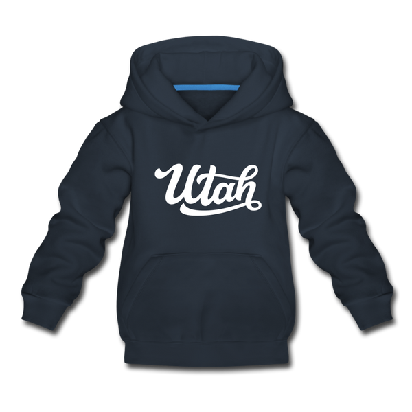 Utah Youth Hoodie - Hand Lettered Youth Utah Hooded Sweatshirt - navy