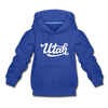 Utah Youth Hoodie - Hand Lettered Youth Utah Hooded Sweatshirt - royal blue