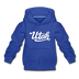 Utah Youth Hoodie - Hand Lettered Youth Utah Hooded Sweatshirt - royal blue