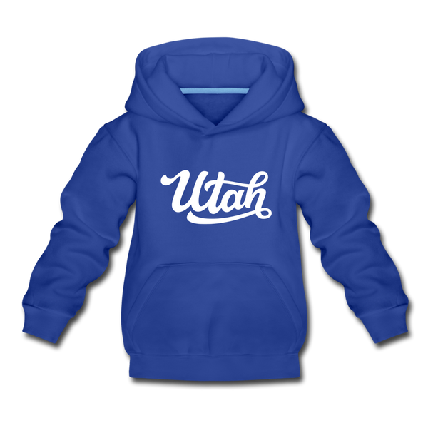 Utah Youth Hoodie - Hand Lettered Youth Utah Hooded Sweatshirt - royal blue