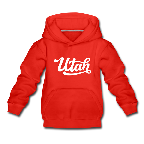Utah Youth Hoodie - Hand Lettered Youth Utah Hooded Sweatshirt - red