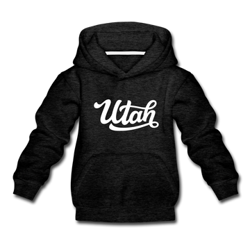 Utah Youth Hoodie - Hand Lettered Youth Utah Hooded Sweatshirt - charcoal gray