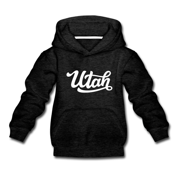 Utah Youth Hoodie - Hand Lettered Youth Utah Hooded Sweatshirt - charcoal gray