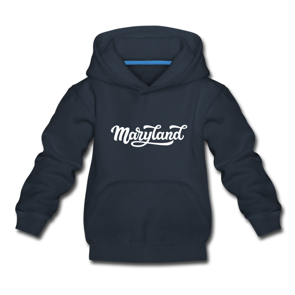 Maryland Youth Hoodie - Hand Lettered Youth Maryland Hooded Sweatshirt - navy