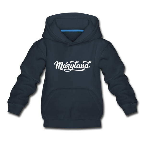 Maryland Youth Hoodie - Hand Lettered Youth Maryland Hooded Sweatshirt - navy