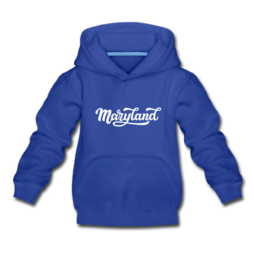 Maryland Youth Hoodie - Hand Lettered Youth Maryland Hooded Sweatshirt - royal blue