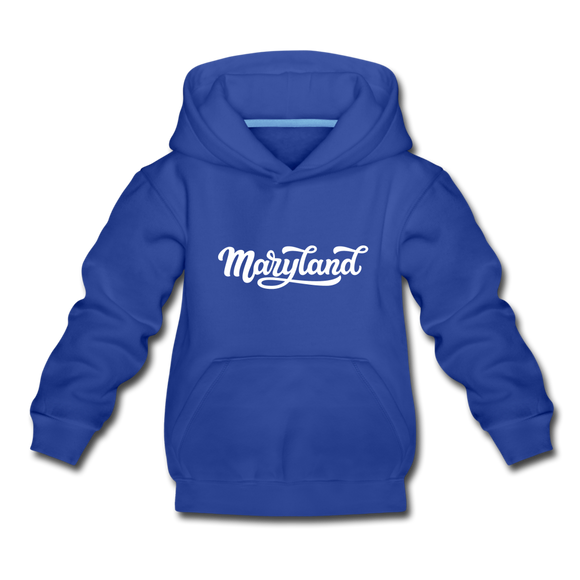 Maryland Youth Hoodie - Hand Lettered Youth Maryland Hooded Sweatshirt - royal blue