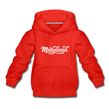 Maryland Youth Hoodie - Hand Lettered Youth Maryland Hooded Sweatshirt - red