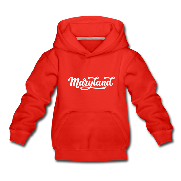 Maryland Youth Hoodie - Hand Lettered Youth Maryland Hooded Sweatshirt - red