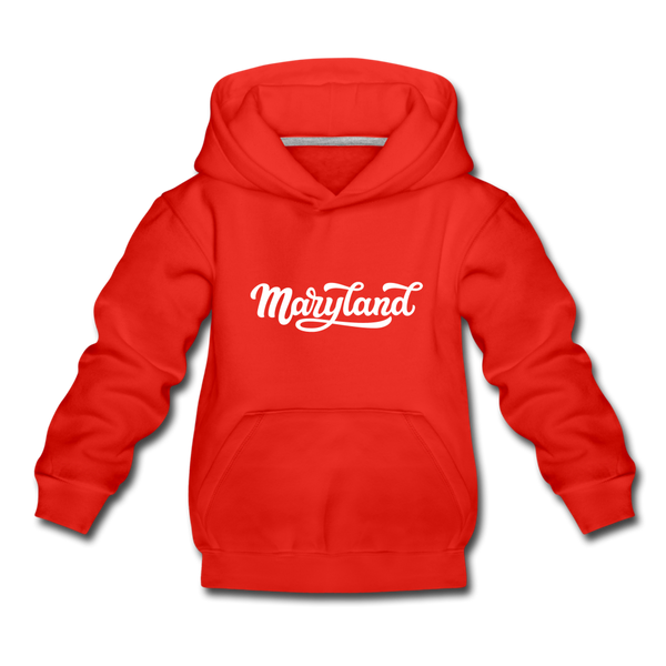 Maryland Youth Hoodie - Hand Lettered Youth Maryland Hooded Sweatshirt - red