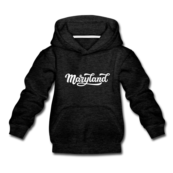 Maryland Youth Hoodie - Hand Lettered Youth Maryland Hooded Sweatshirt - charcoal gray