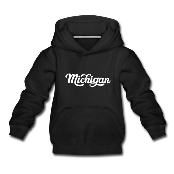 Michigan Youth Hoodie - Hand Lettered Youth Michigan Hooded Sweatshirt - black