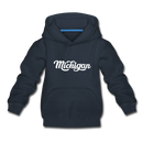 Michigan Youth Hoodie - Hand Lettered Youth Michigan Hooded Sweatshirt - navy