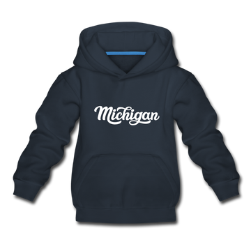 Michigan Youth Hoodie - Hand Lettered Youth Michigan Hooded Sweatshirt - navy