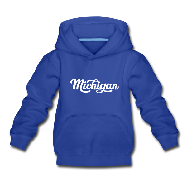 Michigan Youth Hoodie - Hand Lettered Youth Michigan Hooded Sweatshirt - royal blue