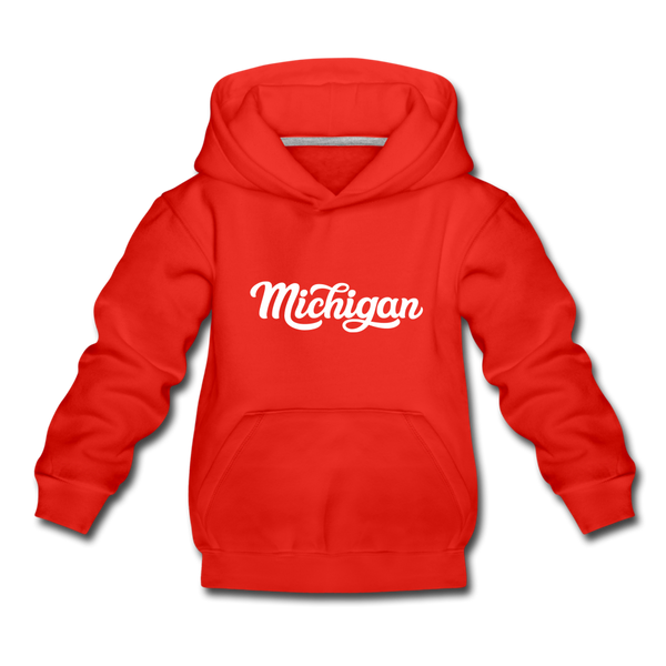 Michigan Youth Hoodie - Hand Lettered Youth Michigan Hooded Sweatshirt - red