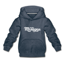 Michigan Youth Hoodie - Hand Lettered Youth Michigan Hooded Sweatshirt - heather denim