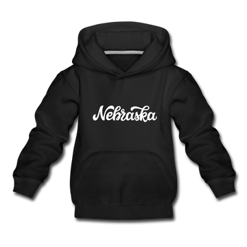 Nebraska Youth Hoodie - Hand Lettered Youth Nebraska Hooded Sweatshirt - black