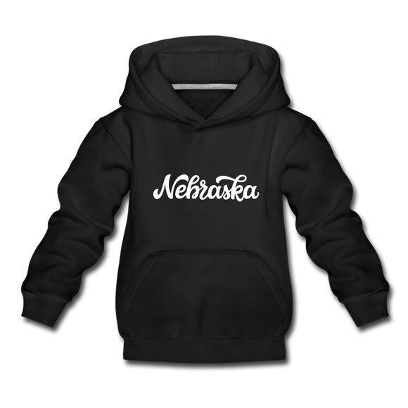 Nebraska Youth Hoodie - Hand Lettered Youth Nebraska Hooded Sweatshirt - black