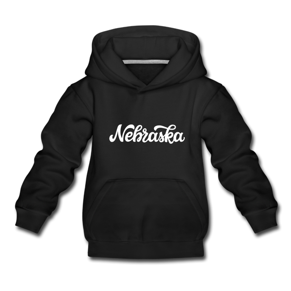 Nebraska Youth Hoodie - Hand Lettered Youth Nebraska Hooded Sweatshirt - black