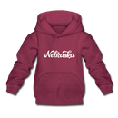 Nebraska Youth Hoodie - Hand Lettered Youth Nebraska Hooded Sweatshirt - burgundy