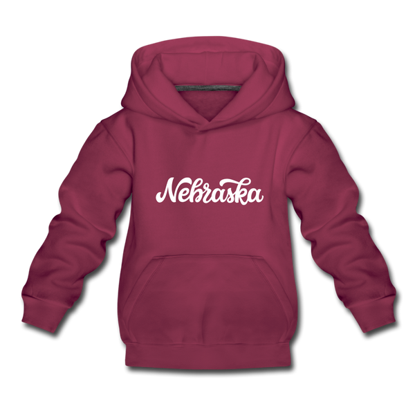 Nebraska Youth Hoodie - Hand Lettered Youth Nebraska Hooded Sweatshirt - burgundy