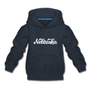 Nebraska Youth Hoodie - Hand Lettered Youth Nebraska Hooded Sweatshirt - navy