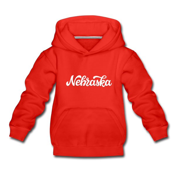 Nebraska Youth Hoodie - Hand Lettered Youth Nebraska Hooded Sweatshirt - red
