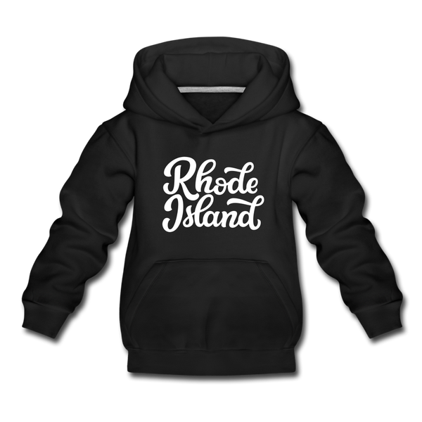 Rhode Island Youth Hoodie - Hand Lettered Youth Rhode Island Hooded Sweatshirt - black
