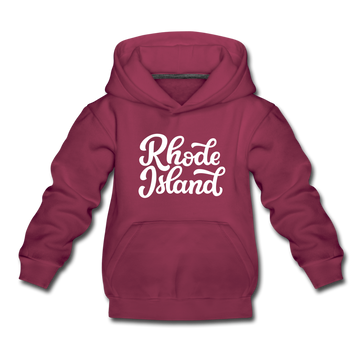 Rhode Island Youth Hoodie - Hand Lettered Youth Rhode Island Hooded Sweatshirt - burgundy