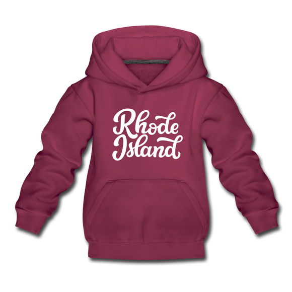 Rhode Island Youth Hoodie - Hand Lettered Youth Rhode Island Hooded Sweatshirt - burgundy