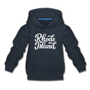 Rhode Island Youth Hoodie - Hand Lettered Youth Rhode Island Hooded Sweatshirt - navy