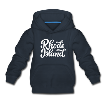 Rhode Island Youth Hoodie - Hand Lettered Youth Rhode Island Hooded Sweatshirt - navy