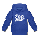 Rhode Island Youth Hoodie - Hand Lettered Youth Rhode Island Hooded Sweatshirt - royal blue
