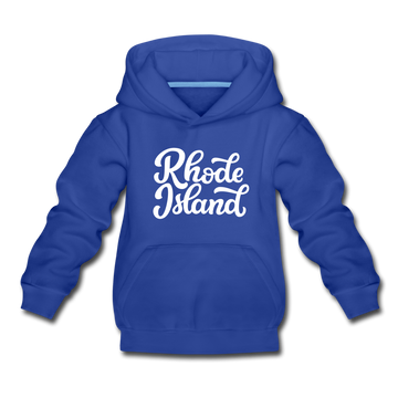Rhode Island Youth Hoodie - Hand Lettered Youth Rhode Island Hooded Sweatshirt - royal blue
